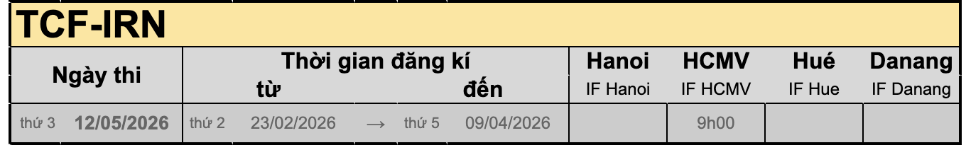 Lịch thi TCF Tout Public năm 2025 - 2026